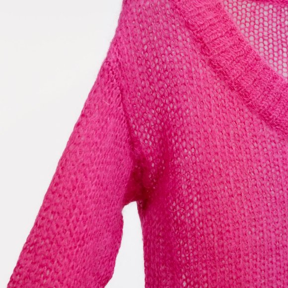 Prada Neon Pink Knit V-Neck Sweater - Picture 5 of 11